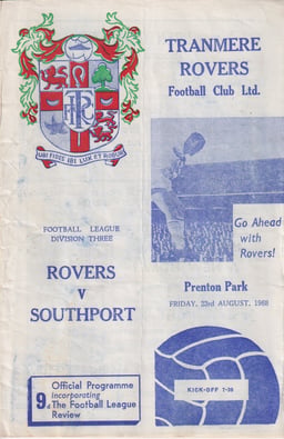 Tranmere Rovers v Southport Match Programme 1968-08-23